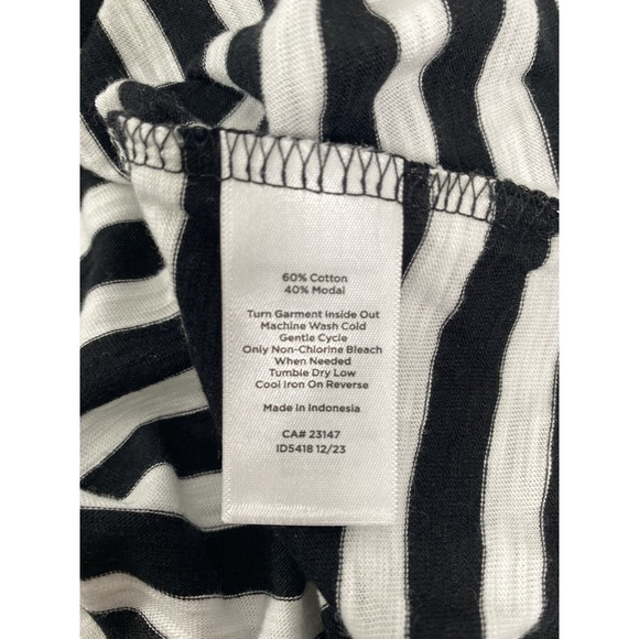 Talbots Shirt Womens Large Black White Striped Ruffle Sleeve Metallic Tee Top - Picture 6 of 12